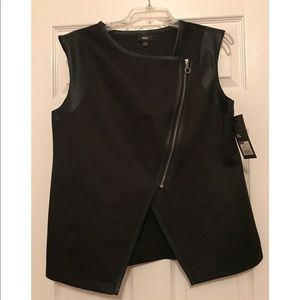 Black Vest with Faux Leather Trim - Size XL